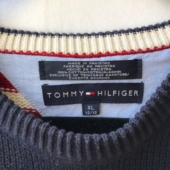 Vtg Tommy Hilfiger Red White Blue Cardigan Sweater Mens Size XL X-Large Stripes - Picture 6 of 10